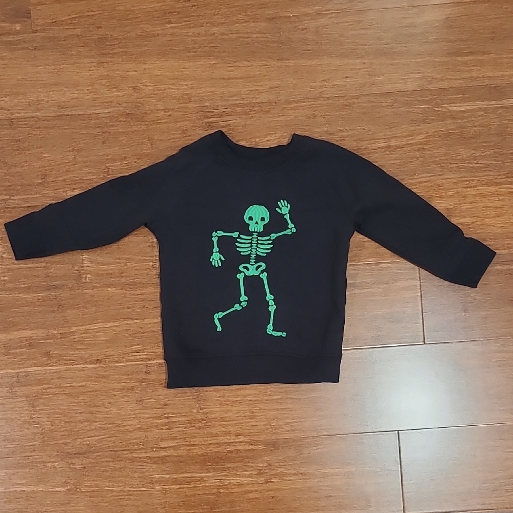 Monica And Andy Black Sweatshirt with Green Skeleton Print